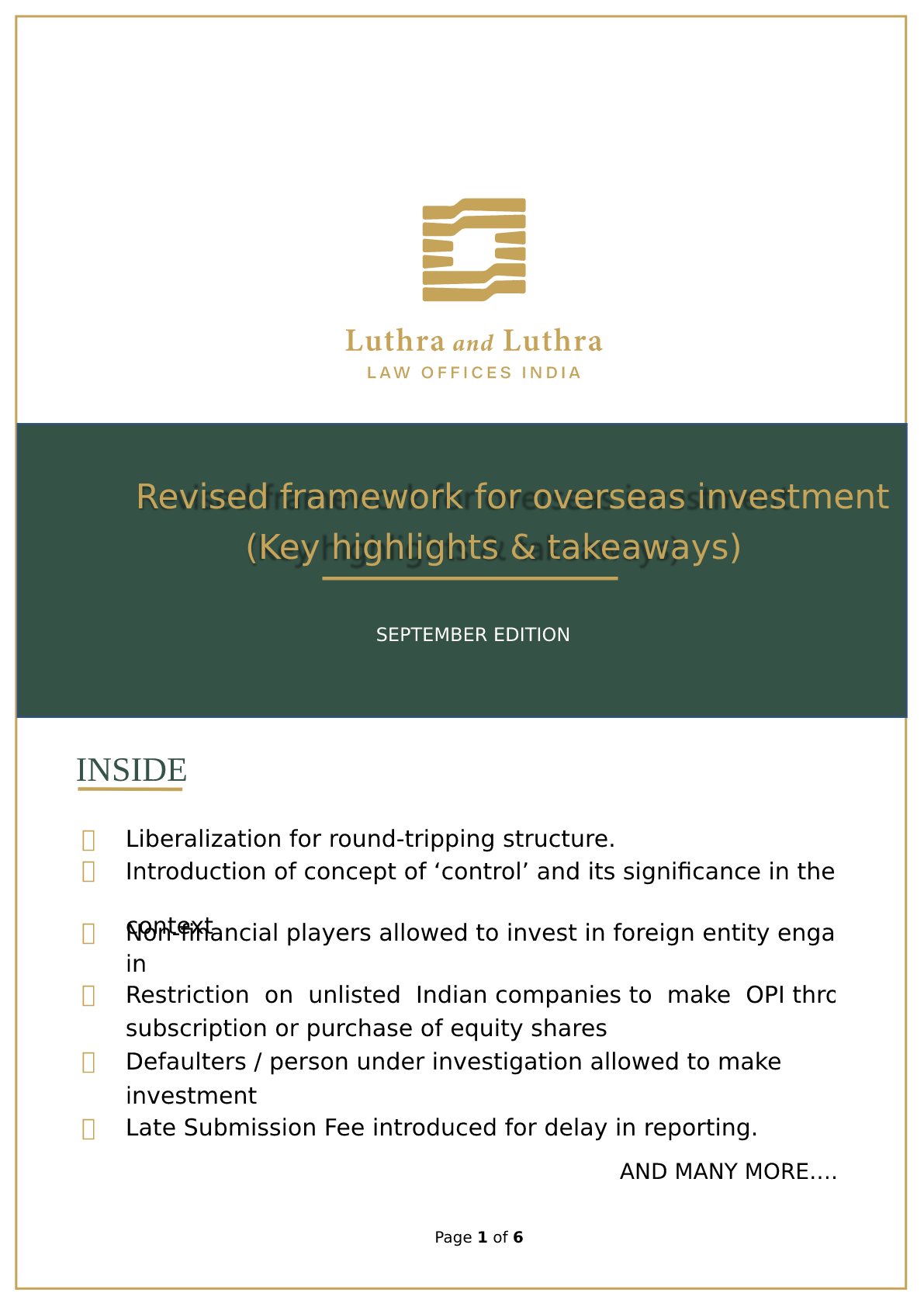 Revised framework for overseas investment